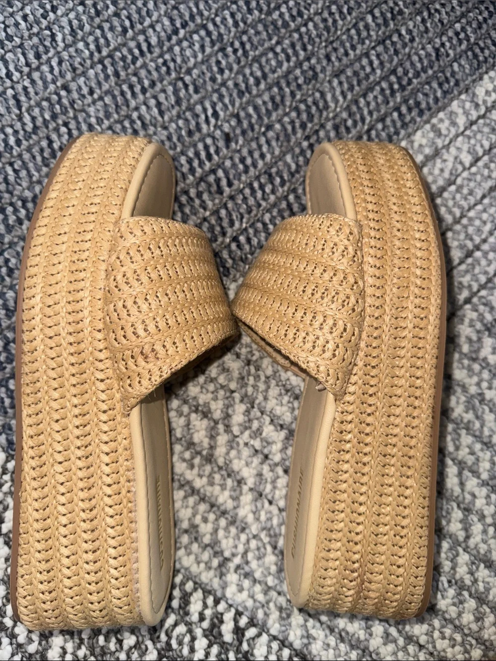 Cushionaire Natural Braided Platform Slide Sandals - 8.5
